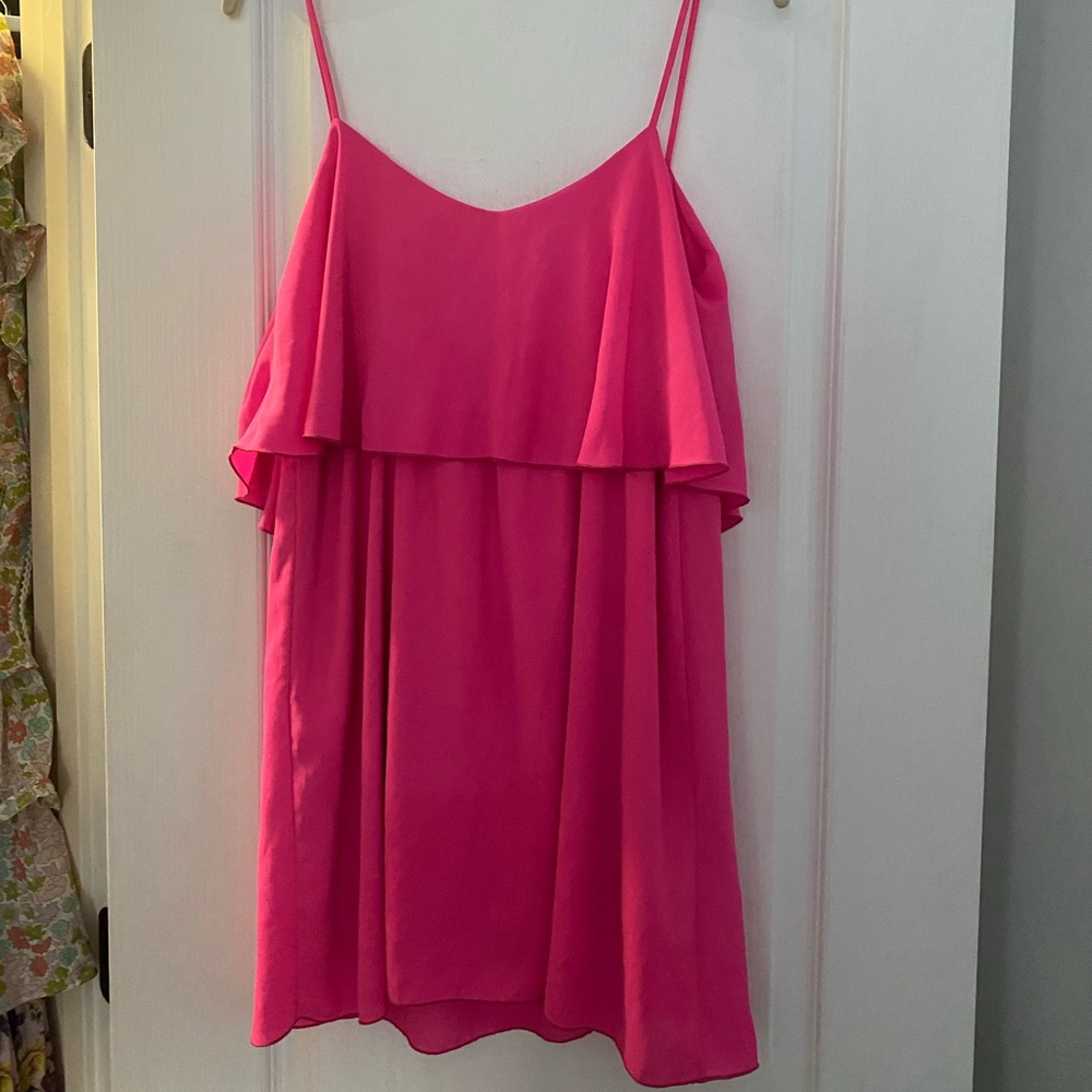 Vestique hot pink mini v back cami dress